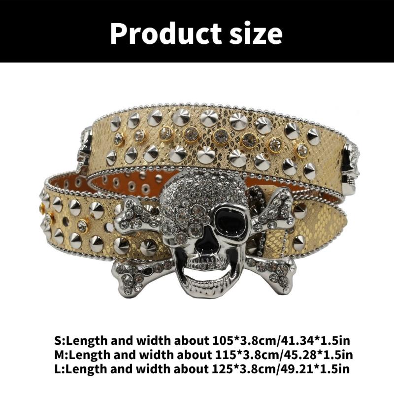 Punk Skull Buckle Belt for Adult Teens Rhinestones Rivet Studded Belt Halloween Party Music Festival Belt Eye Catching