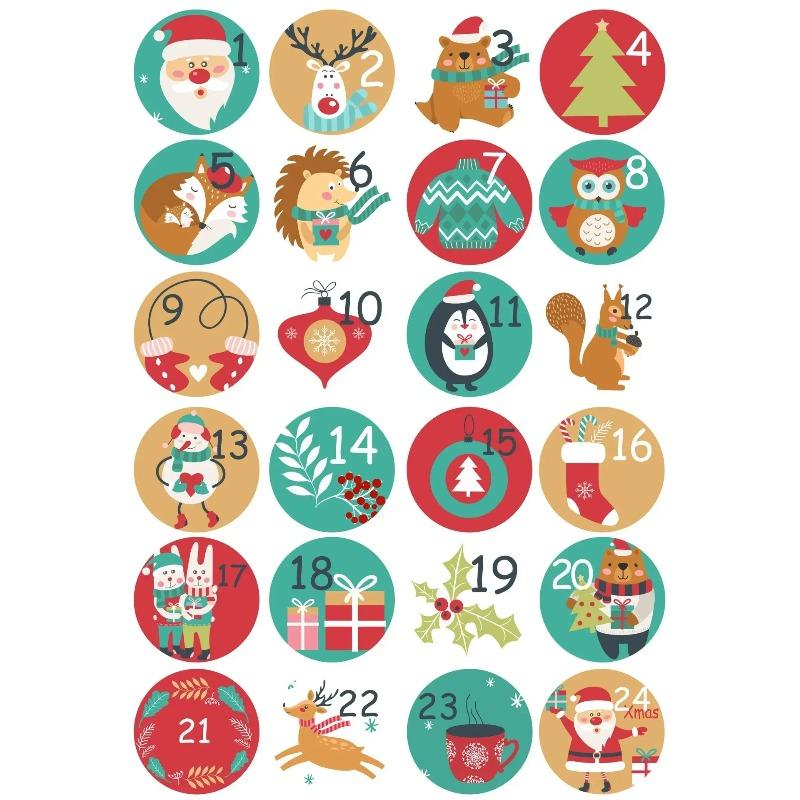 1sheet Merry Christmas Stickers Advent Calendar Number Sticker Handmade Cookie Candy Gift Seal Label Paper Sticker