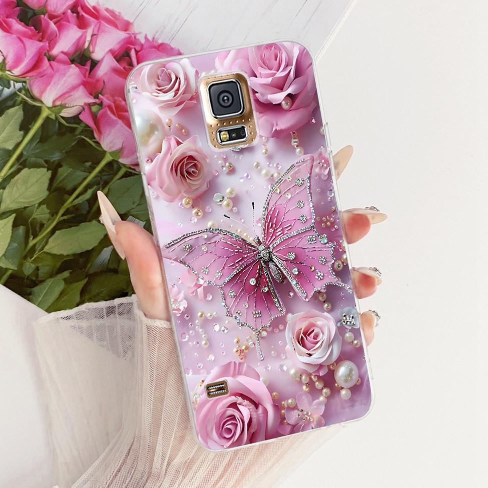 Transparent For Samsung S5 Case Fashion Butterfly Cute Cat Funny Painted Cover For Samsung Galaxy S5 SM-G900F SM-G900M Casing