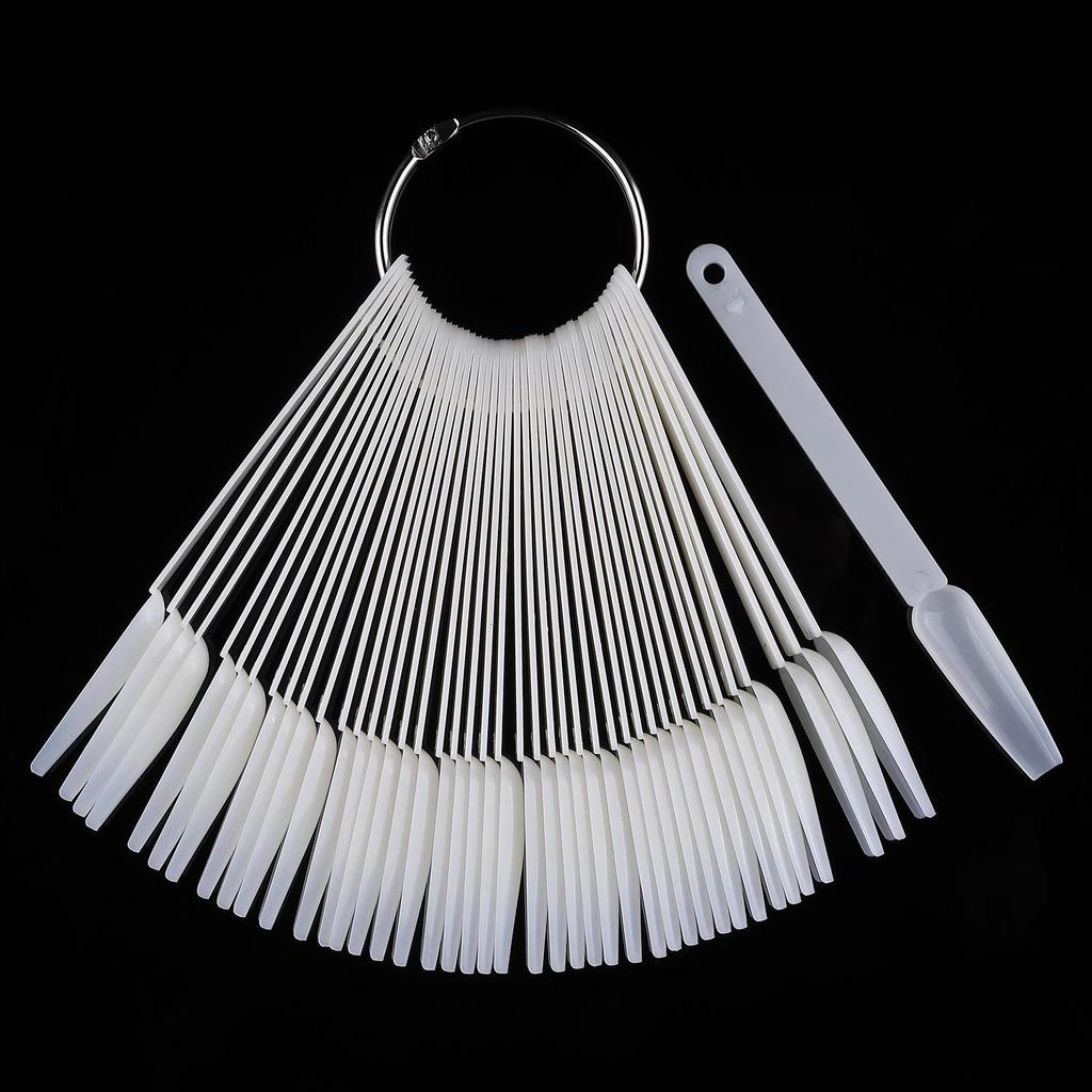 Trapezoid Flat Head Nail Art Display Cards (50 PCS) - Transparent Gel Polish Comparison Color Chart with Iron Ring