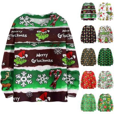 Suéteres de Natal para mulheres, suéter de malha, camisa fofa, outono, gola redonda, pulôver, tops