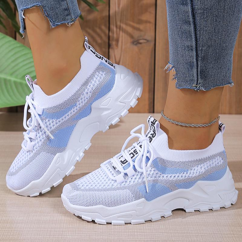 Fashion Fashion Mix Color Knitted Sneakers Women Breathable Mesh Platform Sneaker Shoes Woman Non Slip Thick Bottom Casual Walking Shoes