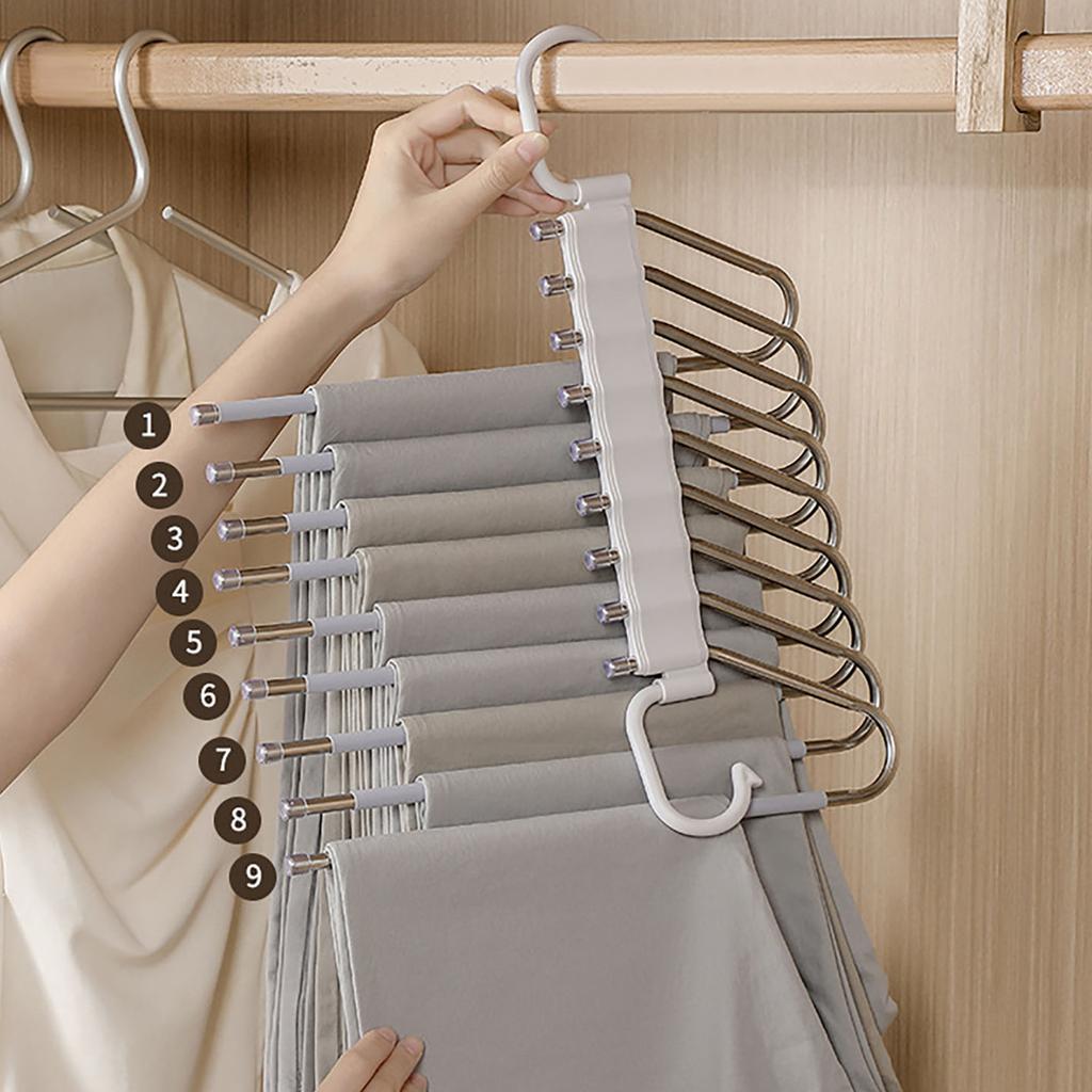 Multi-Tier Pants Hanger with 9 Non-Slip Bars Space Saving Closet Organizer Metal Clothes Rack for Home Use