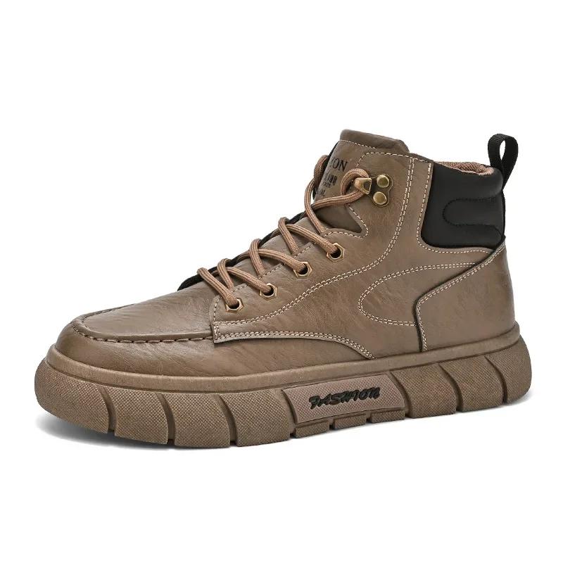 Luksusowe, zabytkowe skórzane krótkie buty męskie nowe zimowe wysokie wygodne do pracy na zewnątrz górskie sporty codzienne buty do deskorolki