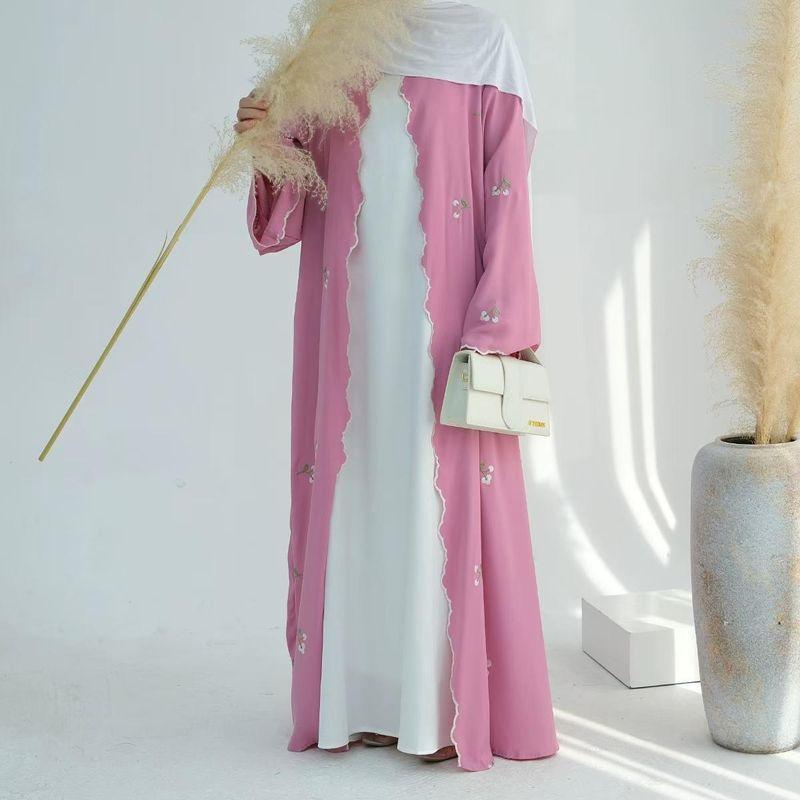 New Arrival Middle East Dubai Flower Embroider Lace Cardigan Dress Cardigan Embroidered Dress