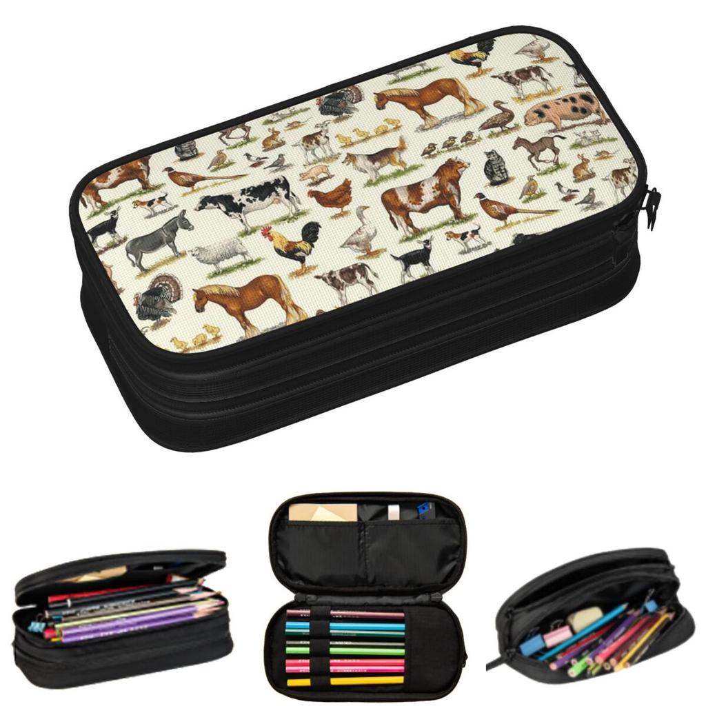 Country Farm Animals Farmhouse Village Pet Pencil Cases for Students Gifts Pen Box Pencil Bag Big Capacity Pencil Pouch