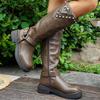 Fashion 2025 Winter Fashion Women's Knight Boots British Style Platform Knee High Boots Woman Rivet Decor PU Leather Motorcycle Booties