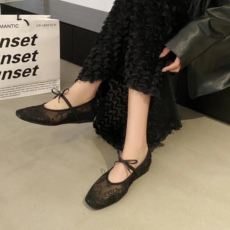 Mode 2025 Neue Damen Ballerinas Sommer Ballerinas Mode Schleife Damenschuhe Slipper Süße Aushöhlung Flache Schuhe Weiblich Zapatos De Mujer