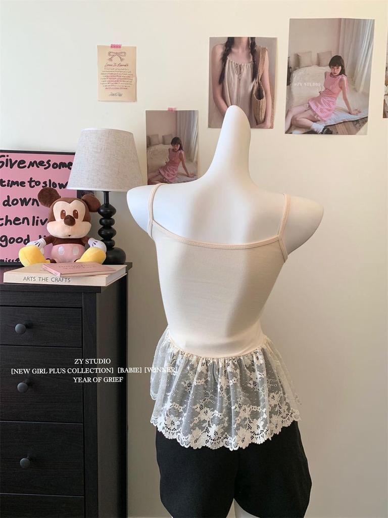 Women's Sweet French Bow Layered White Lace Camisole - Sleeveless Top for Autumn and Winter