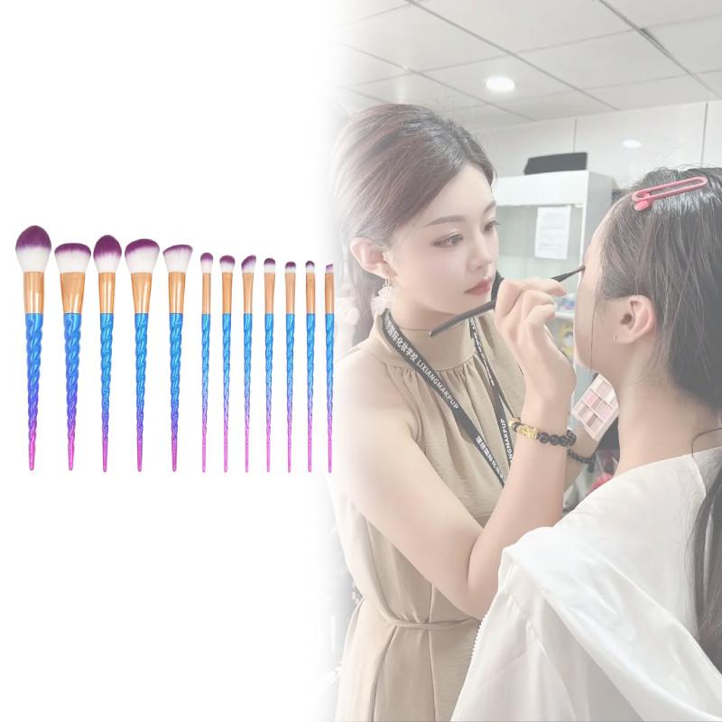 Pattern Spiral Mermaid 12 Piece Makeup Brush Collection Long Supplies Handles