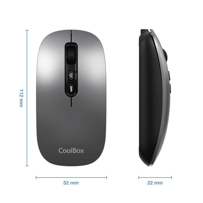 Souris sans fil silencieuse - CoolBox - W02 - Rechargeable - Ambidextre - Triple connexion sans fil - Bluetooth 5.0