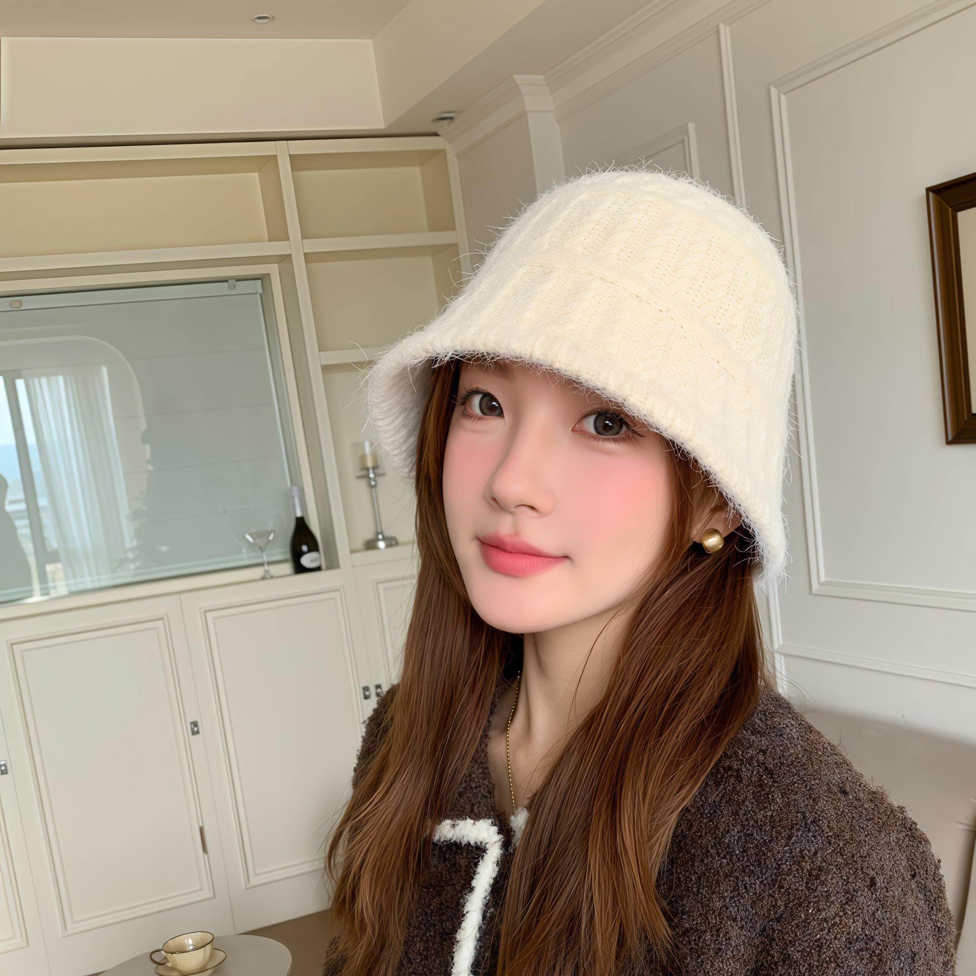 

Панама из овечьей шерсти в корейском стиле - Теплая осенне-зимняя рыбацкая шапка для женщин бежевый