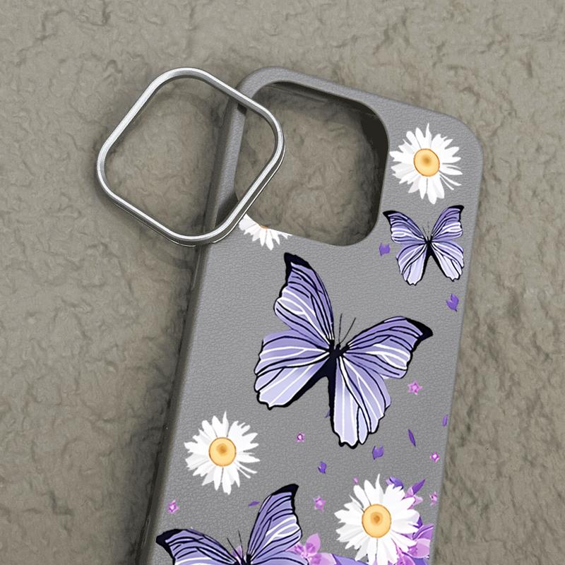 Butterflies Flowers Phone Case For iPhone 16 15 Pro Max 16e 15 14 Plus 13 12 Pro Max 11 Shockproof Leather Texture Soft Colourful Cover