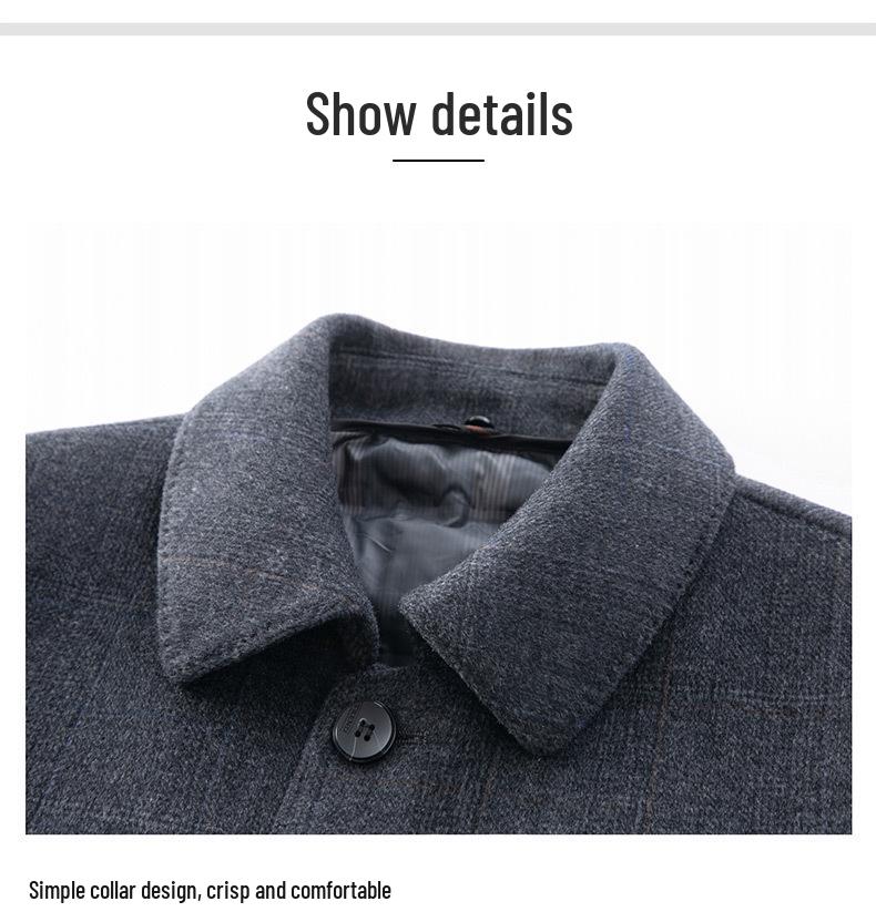 Men's Double-Faced Wool Blend Mid-Length Coat - Business Casual Down Jacket for Middle-Aged Dads