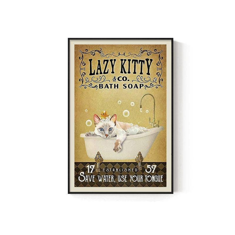 Retro Kitten Cartoon Canvas Painting Bathroom Toilet Poster Toilet Children's Room Decoration Painting for Modern Living Room Asian Style Home Decor