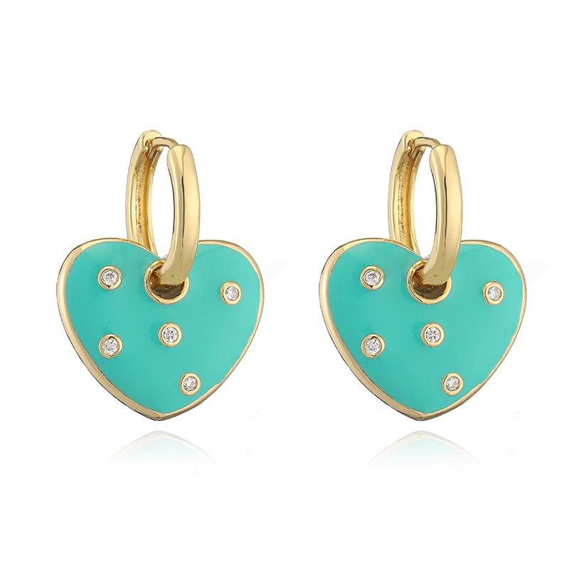 

HECHENG,French Sweet Romantic Heart Pattern Enamel & Oil Drip CZ Stones Earrings for Women 1 Pair