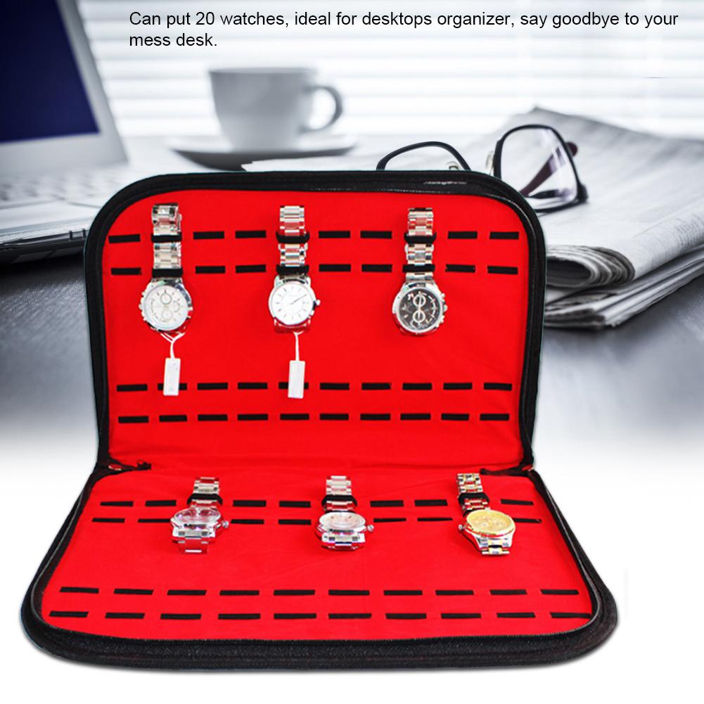 20 Slot PU Lint Watch Storage Box Organizer Zipper Collection Case Container Decoration