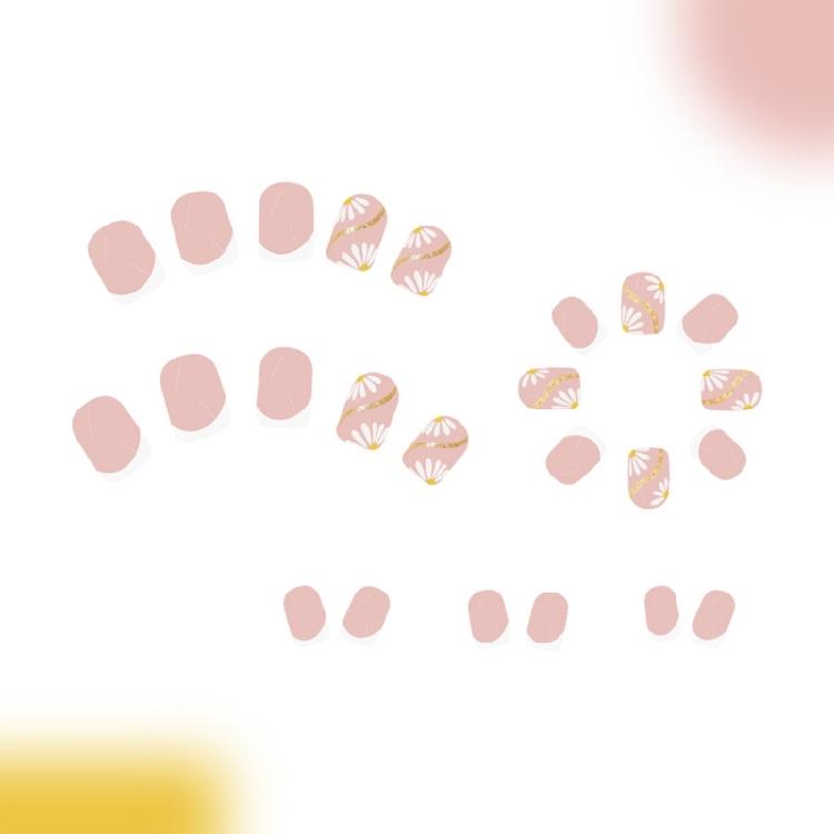 24x Sweet Flowers Press On Nail French Tip Full Cover False Nail Short Square Stick On Nail Acrylic Nail for Daily