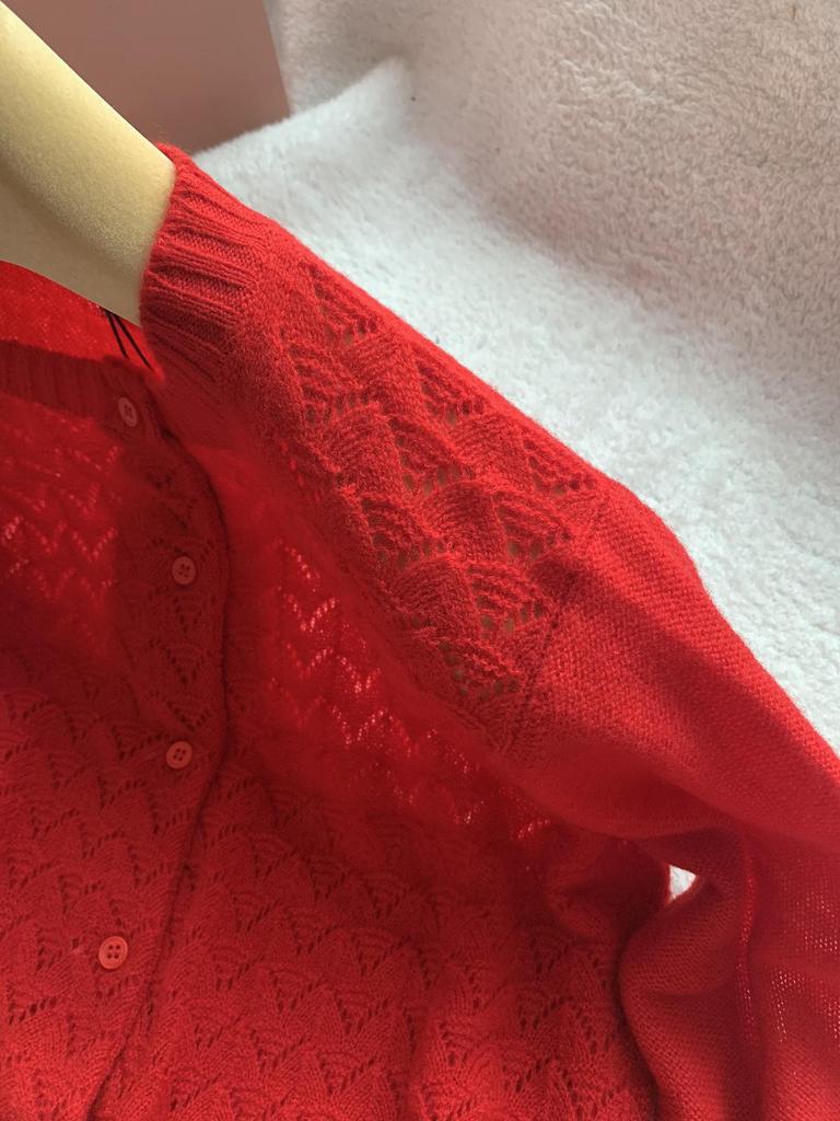 Limited Edition 100% Cashmere Red Round Neck Cardigan for Early Spring