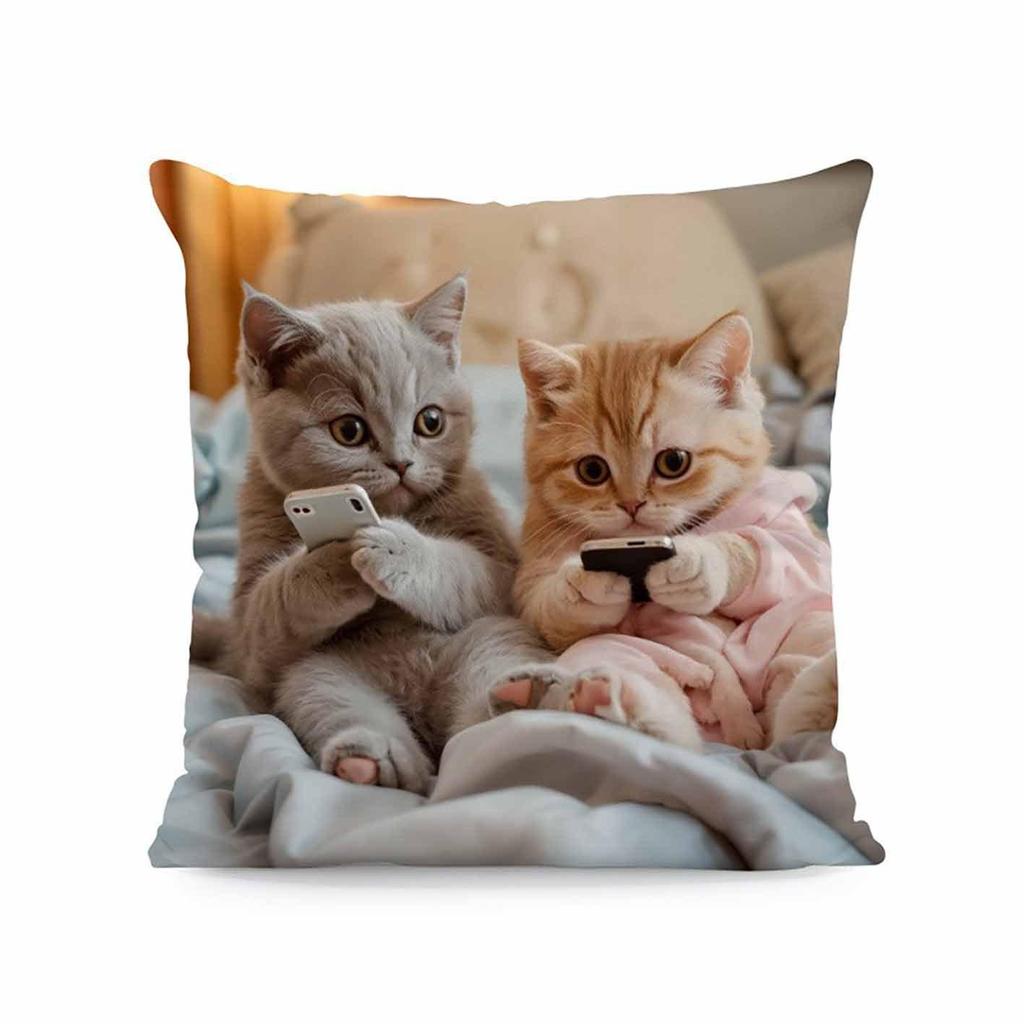 Vibrant Bohemian Style Short Plush Pillow Cover 45x45cm Charming Kitten Living Room Bedroom Decor (Pillow Insert Not Included)