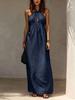 European and American style neck dress women's summer V-neck high-heeled holiday style long dress