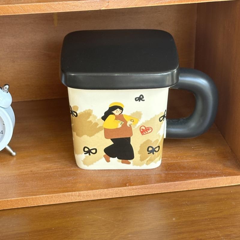 Cute retro boy and girl mugs, couple high-value ceramic drinking cups, birthday gifts for girlfriends