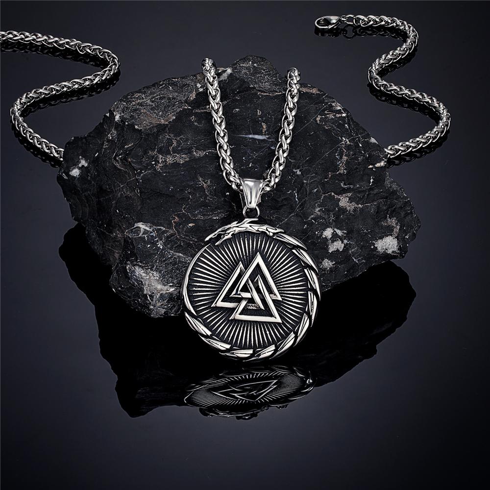 Antique Black Ouroboros Viking Dragon Necklace Men Stainless Steel Compass Norse Rune Trinity Vegvisir Pendant Icelandic Jewelry