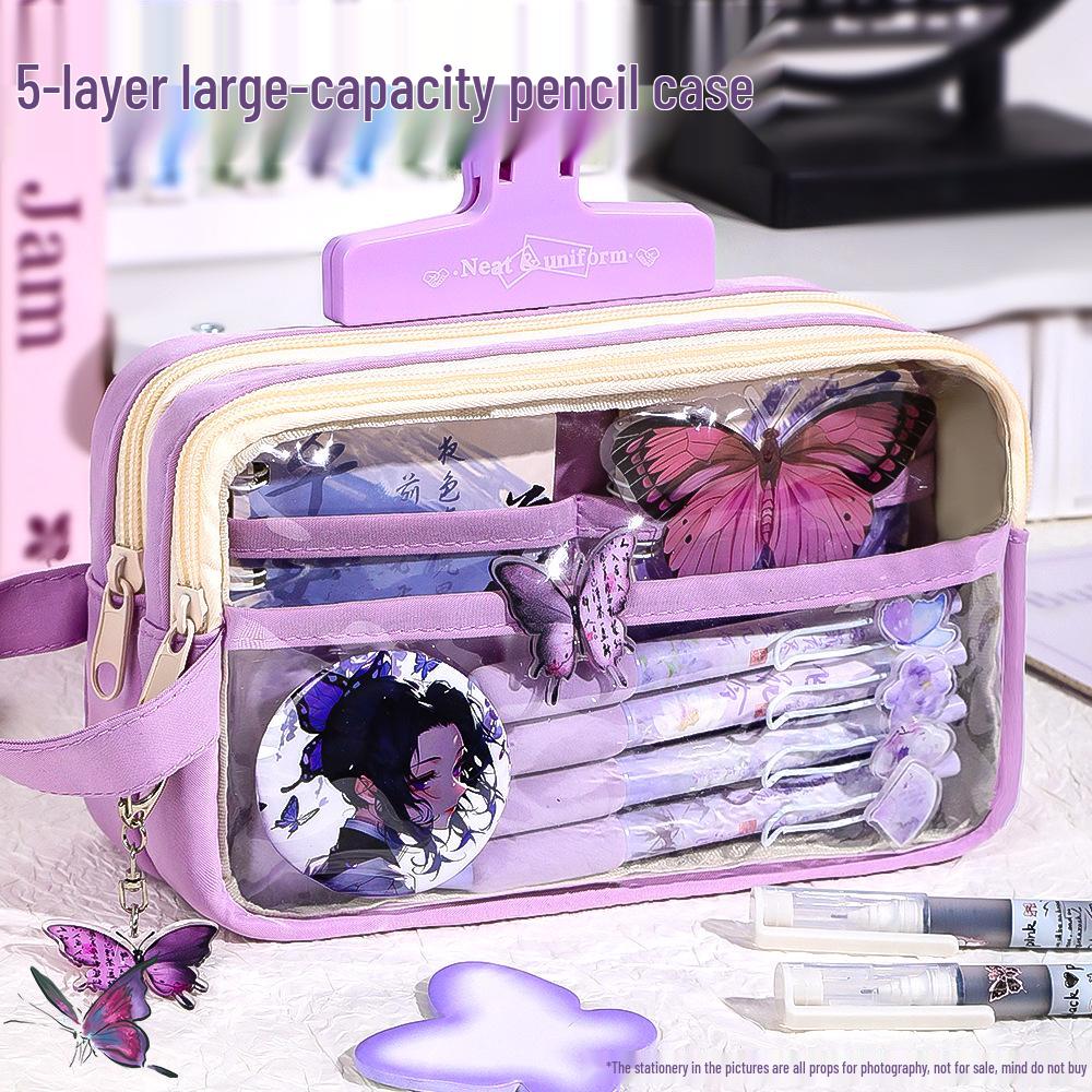 Girls Transparent Large Capacity Pencil Case - 2025 New National Style Stationery Box