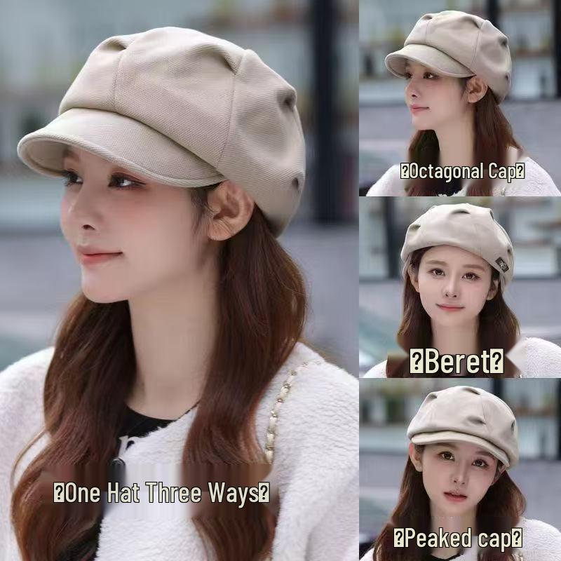 Damen-Falten-Wolken-Barett mit Gesichtsbedeckung - Retro Achteckiger Hut für Reisen und Freizeit Koreanischer Stil.