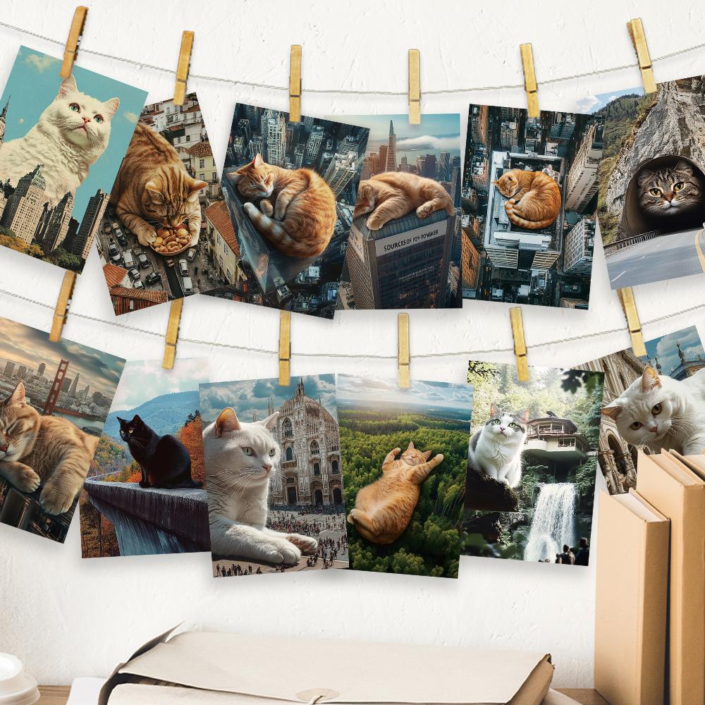 32pcs, Cat Travel Postcards, Birthday/Anniversary Gifts, Themed Notebooks/Greeting Cards/Postcards, Collectible and Mailable