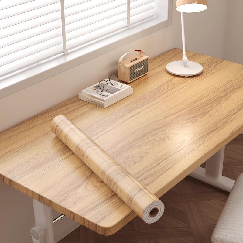 Waterproof Wood Grain Self-Adhesive Table Film for Office or Dining Renovation.