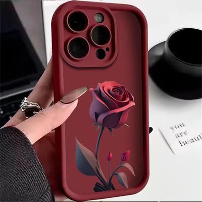 Simple Rose Case For iPhone11 12 13 14 15 ProMax 14 15 Pro X XR XS XSMax 7/8Plus Frosted All-inclusive Anti-drop Phone Case