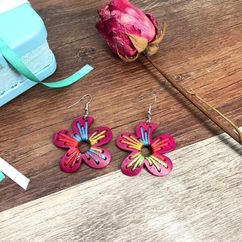Natural handmade coconut shell earrings Bohemian women's retro cute versatile earrings temperament earrings