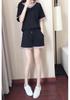 200 Jin Plus Size Women's Casual Summer Suit, Korean Style, Black Loose-Fit Short Sleeve Shorts Two-Piece Set