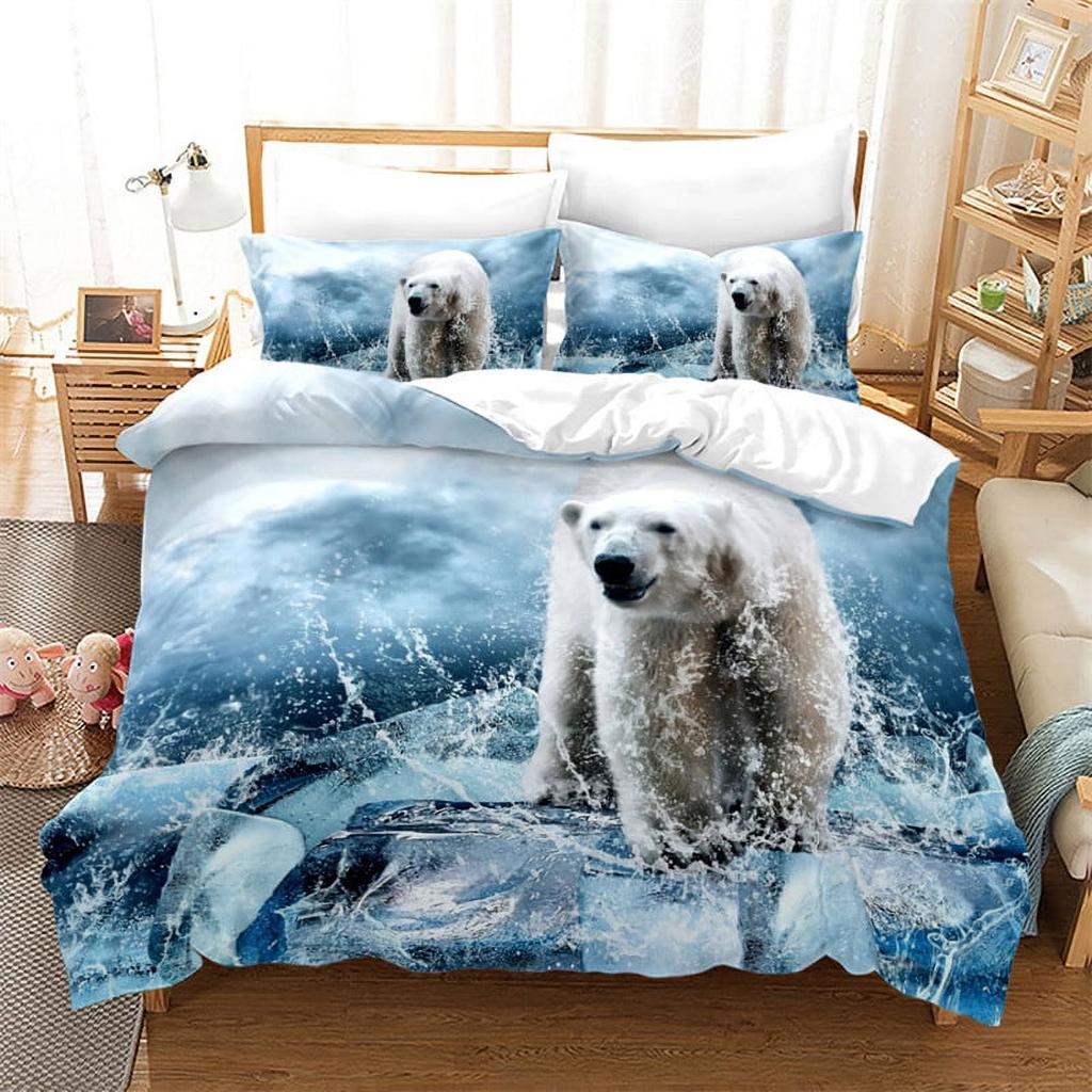 Comforter Polar Bear Queen Size Natural Sunset Sky Arctic Glacier Ice Lake Lovely Wild Animal Comforter Warm