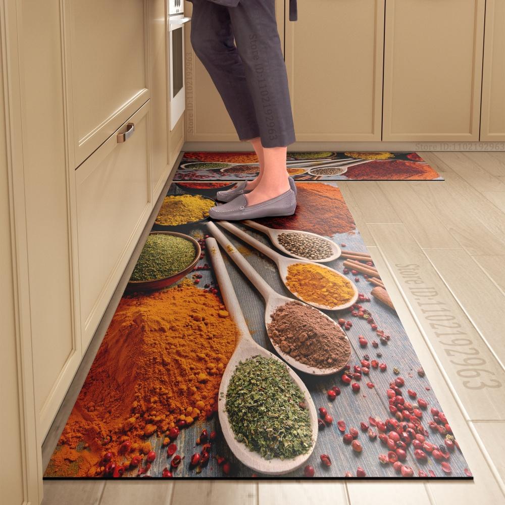 Spice Pattern Kitchen Mat Non-Slip Machine Washable Rug Set for Home Decor Anti-Fatigue Floor Mats Comfort Standing Pad