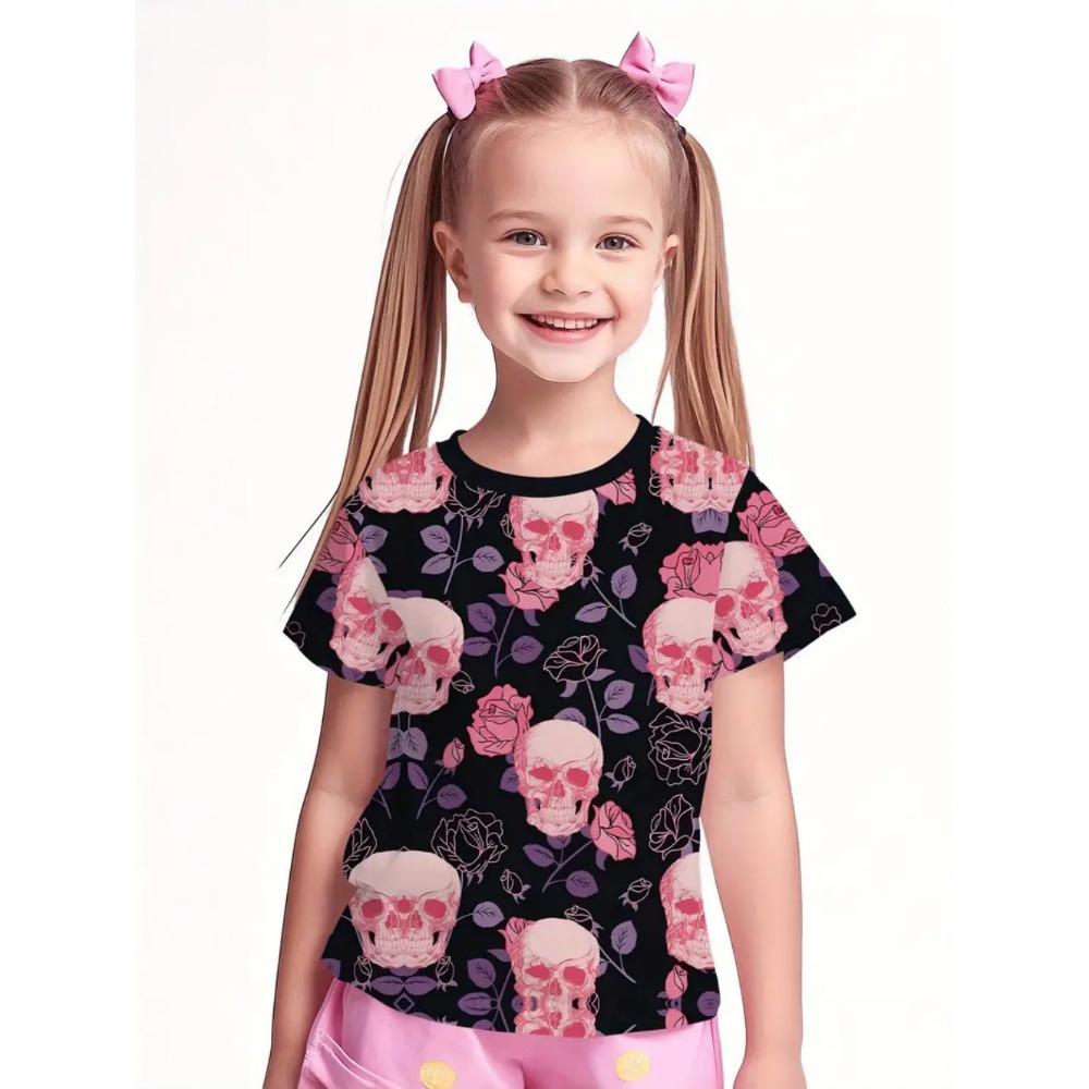 Kids' T-Shirt Girl Halloween Cute Cartoon Prints Pumpkin Round Neck Short Sleeve Tops Fashion Girls Holiday Children's Clothing