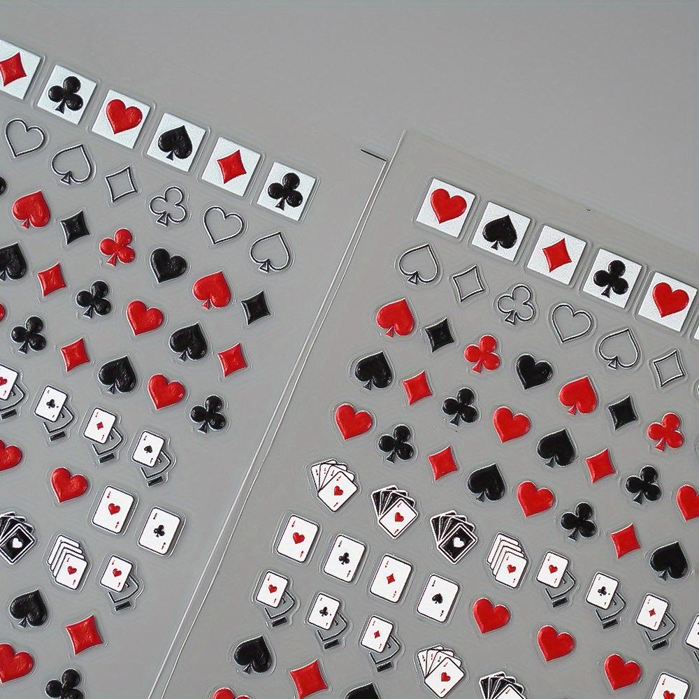 Solitaire Playing Card Pattern Design Nail Art Stickers: Self-Adhesive, Easy to Use, Cartoon Themed, One-Time Use, Glitter Accents
