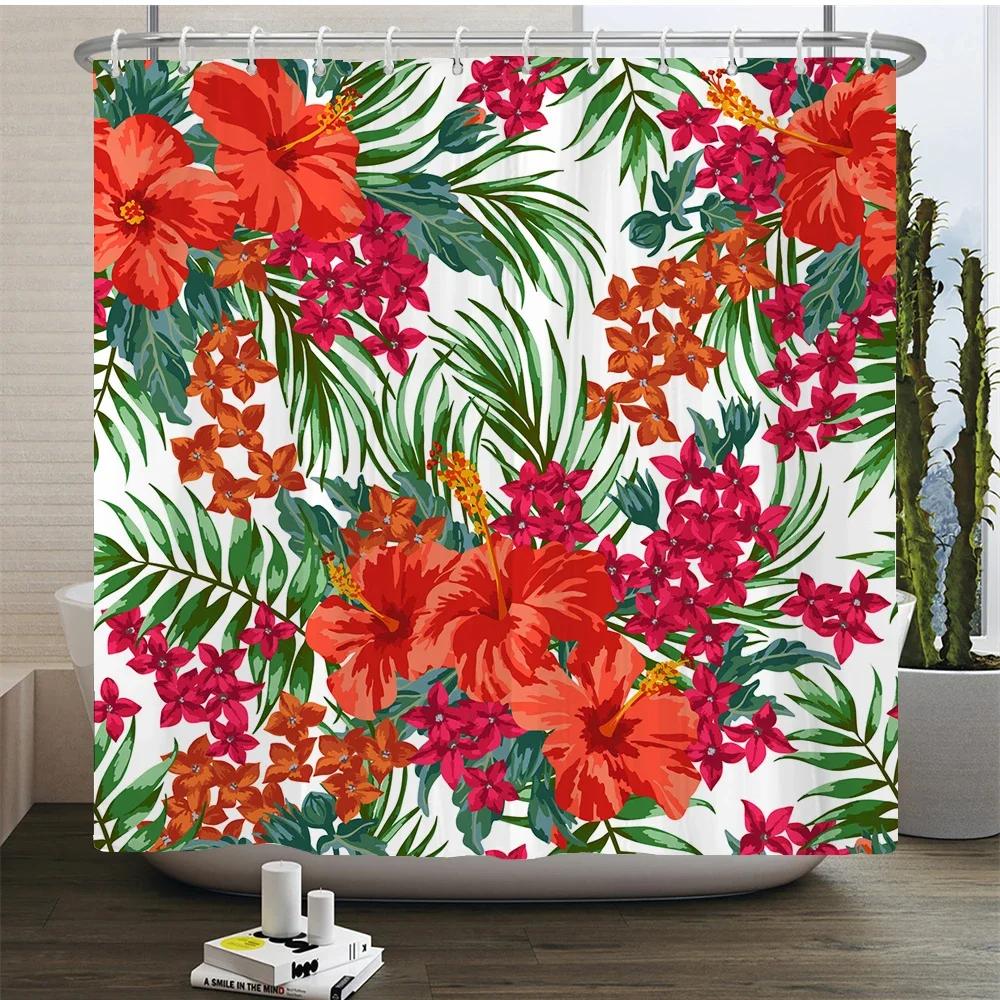 Palm Trees Leaves Shower Curtain Bathroom Waterproof Polyester Shower Curtain Printing Curtains for Bathroom Shower with Hook0