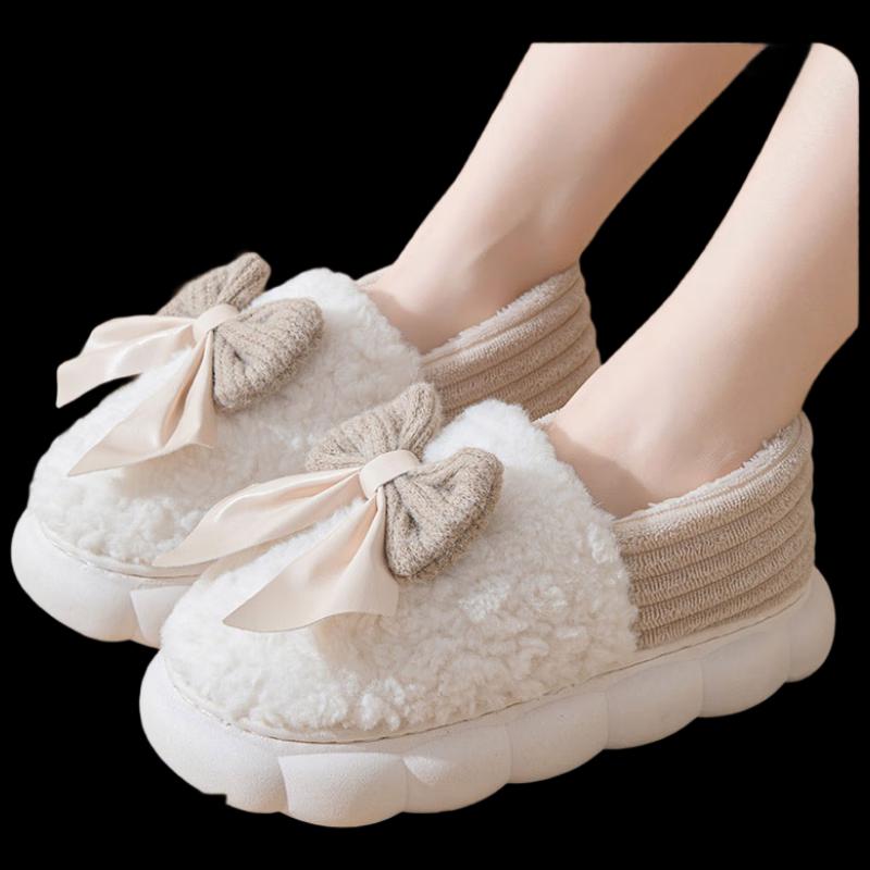 Jianixiong Bow-knot Closed-Heel Cotton Slippers