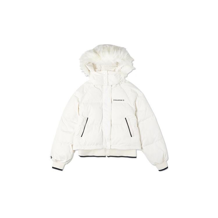 Converse Down Jackets Women's White Hooded Moderate Quilted Down Jacket (Unisex) Down Jackets 10020023 A01