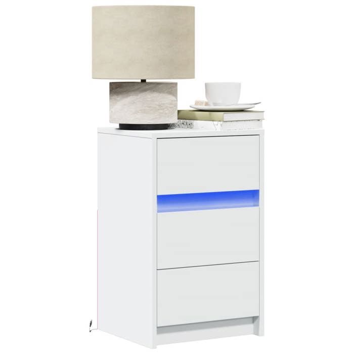 VidaXL Armoire de chevet avec lumières LED blanc bois d'ingénierie, table d'appoint, armoire de lit, table d'appoint pour la 852012