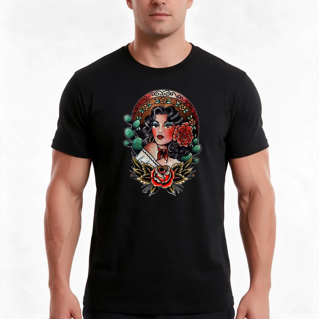 Traditional Pretty Mexican Chicana Tattoo Tshirt Summer Casual Cotton Tee Oversized Streetwear Tops Vintage Graphic Print