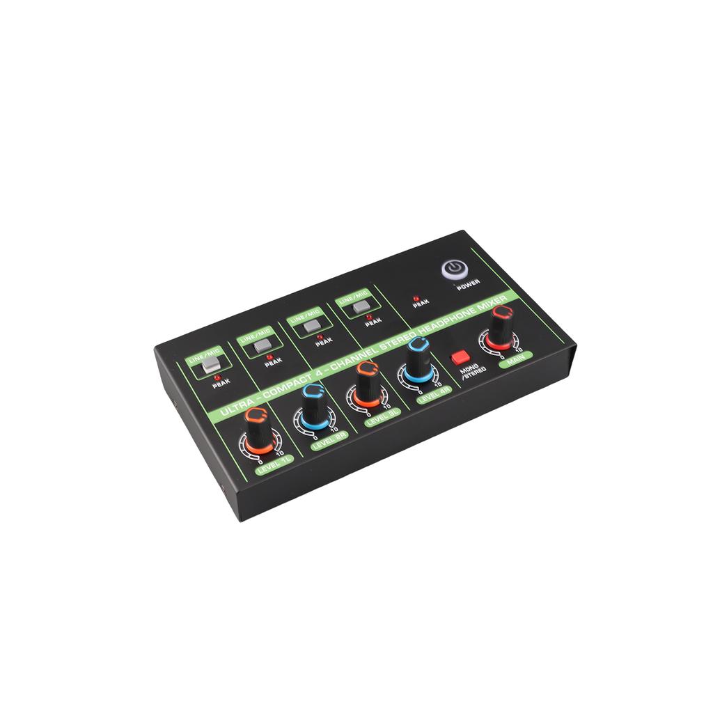 4 Channel Audio Mixer Microphone Low Noise Mono Stereo Line Mixer LINE MIC Mode Switching for Wired Microphones