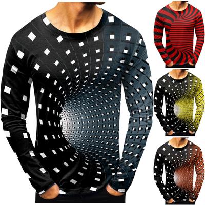 Erkek Modası Günlük Baskılı Uzun Kollu O-Boyun Gömlek Bluz Tops