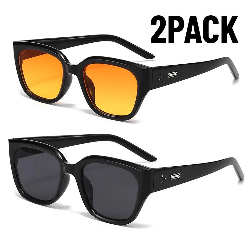 2Pack New Square Korean Fashion Simple Retro Premium Sunshade Mirrors Trendy Street Photography Sunglasses For Women Uv400