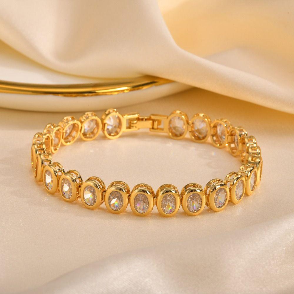 Handmade Paperclip Chain Women Bracelet Jewelry Cubic Zirconia Bangle  Female Lady Girl