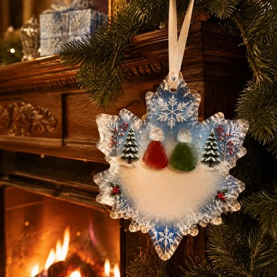 Holiday Hanging Decorations Snowflake-Shaped Sea Glass Ornament, Acrylic Christmas Friendship Keepsake, Coastal Inspired Durable Ornaments Tree