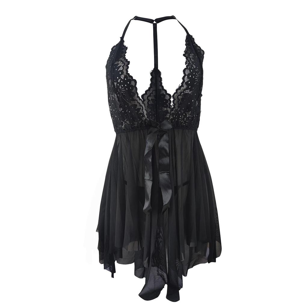 Fun Lingerie Hot And Sexy Neck Hanging Mesh Pajamas And Nightwear Fun Set
