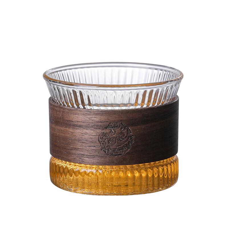 MULTIPOTENT Vertical Pattern Glass Teacups with Ruyi Wooden Sleeves, 170ml (Set of 2)